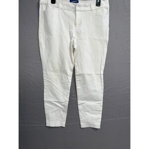 Old Navy Pixie Pants Womens 12 White Cotton Stretch Mid Rise Tapered Leg Casual